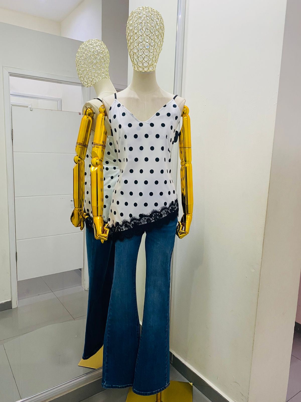 Blusa unitalla punteada satín con encaje