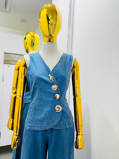 Conjunto de mezclilla botón dorado
