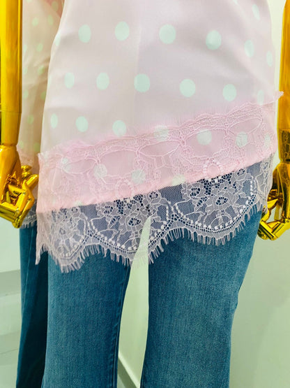 Blusa unitalla punteada satín con encaje
