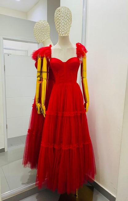 Vestido largo con olánes