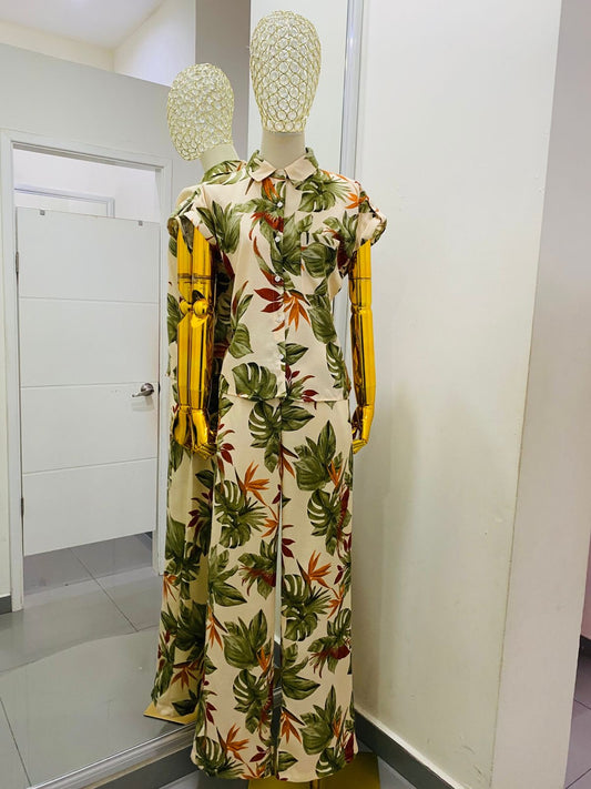 Conjunto verde estampado tropical