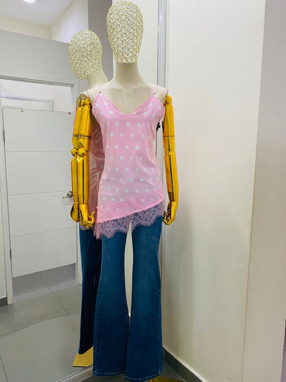 Blusa unitalla punteada satín con encaje