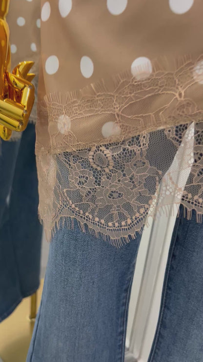 Blusa unitalla punteada satín con encaje