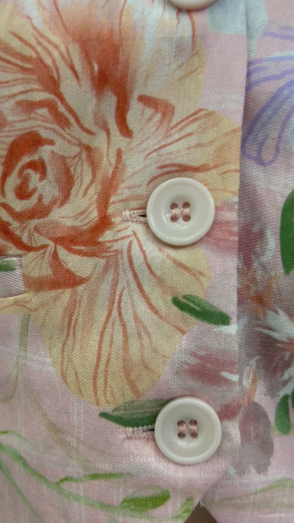 Conjunto flores rosa de pantalón y blusa