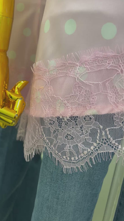 Blusa unitalla punteada satín con encaje