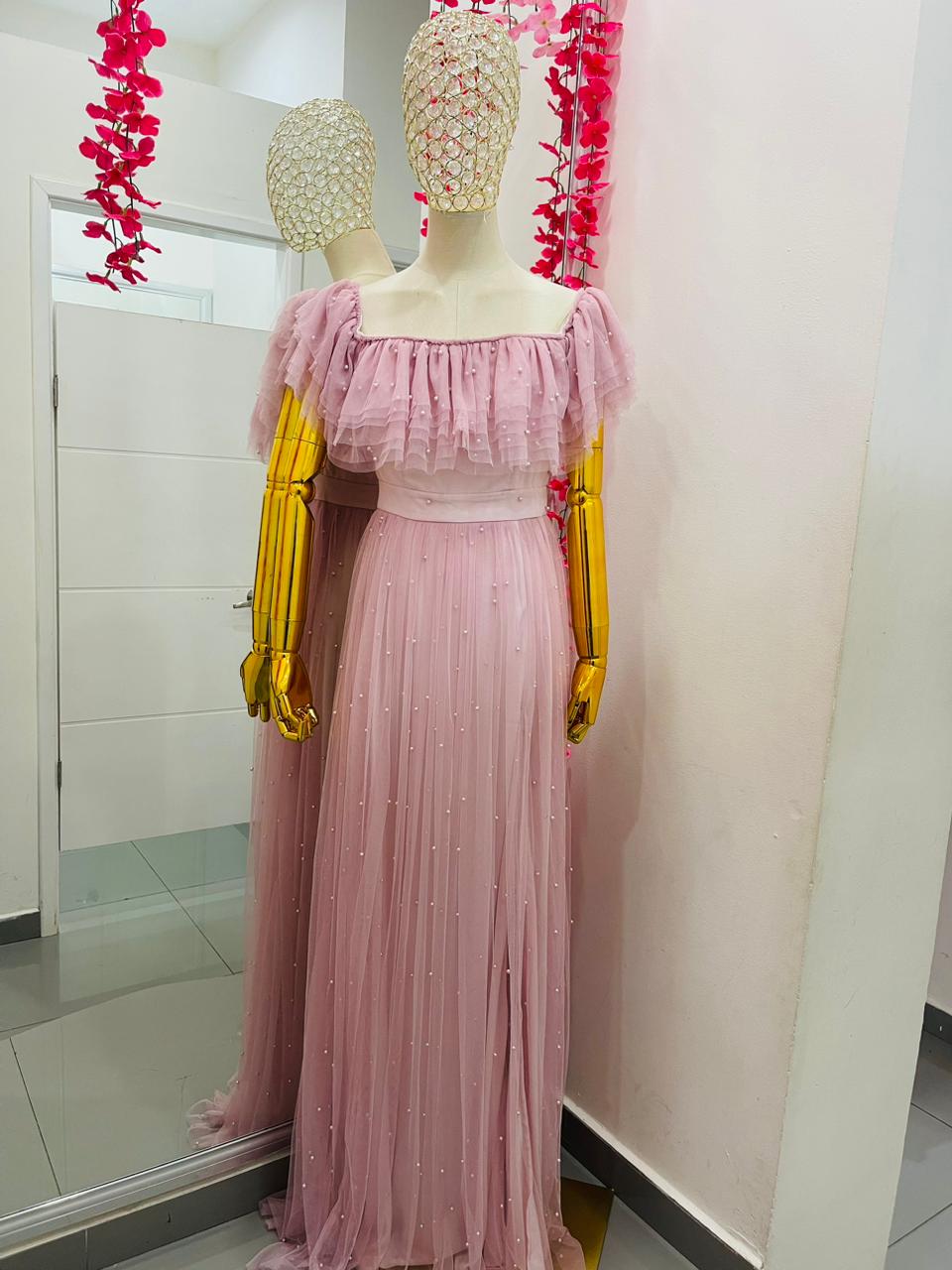Vestido largo perlas