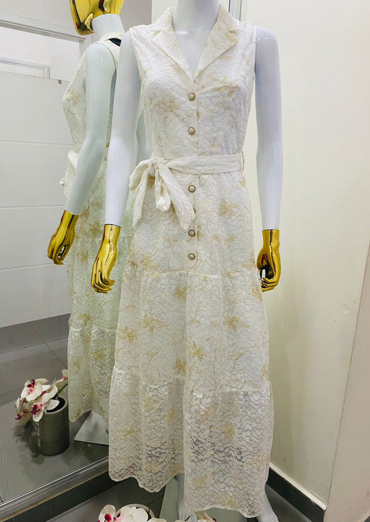 Vestido Encaje Con detalles en Dorado