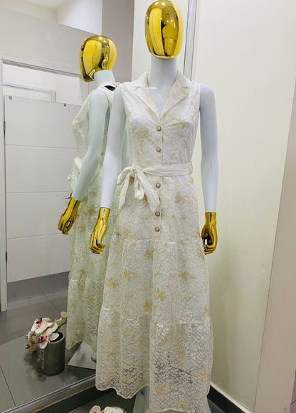 Vestido Encaje Con detalles en Dorado